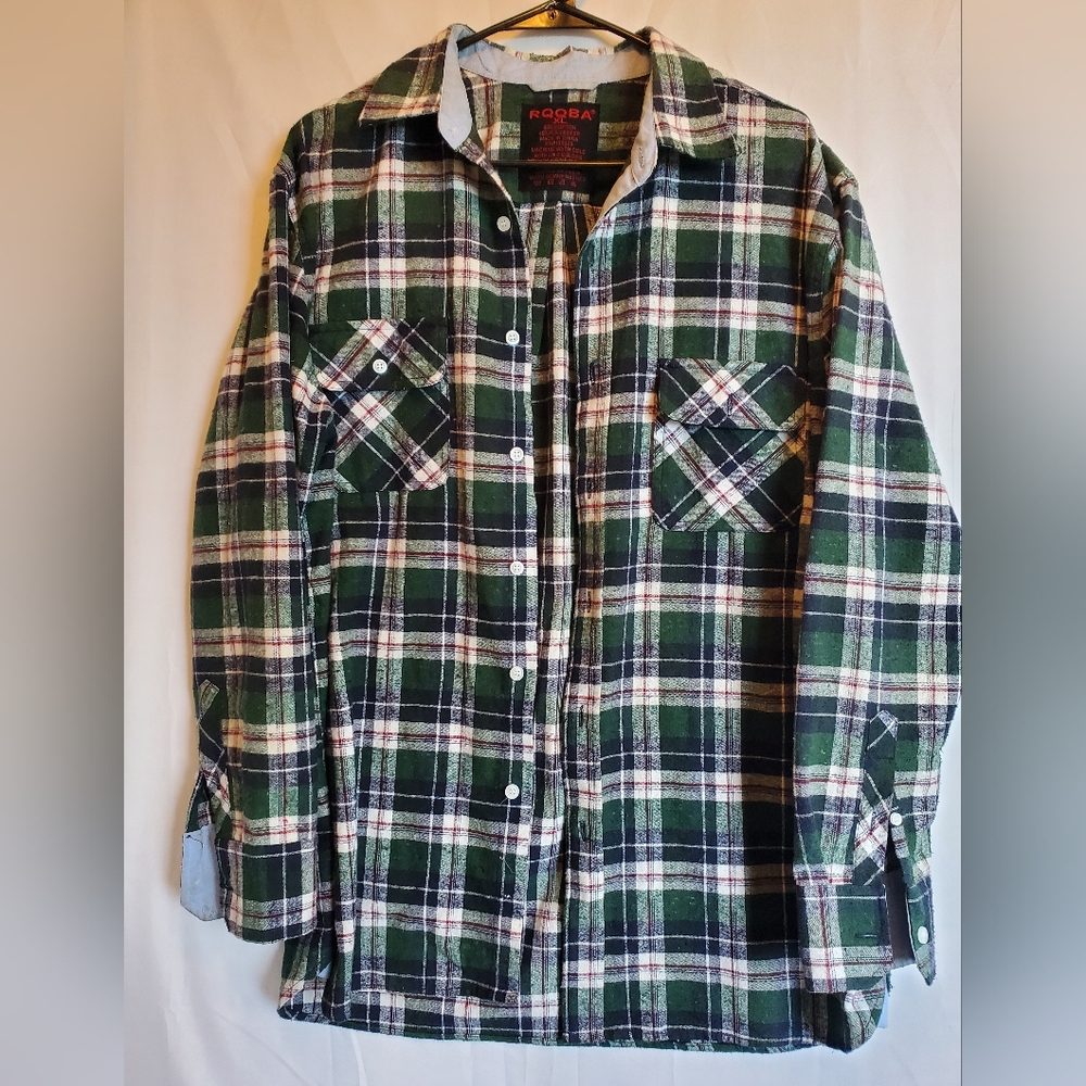 RQQBA Plaid Flannel Lumberjack Shirt XL